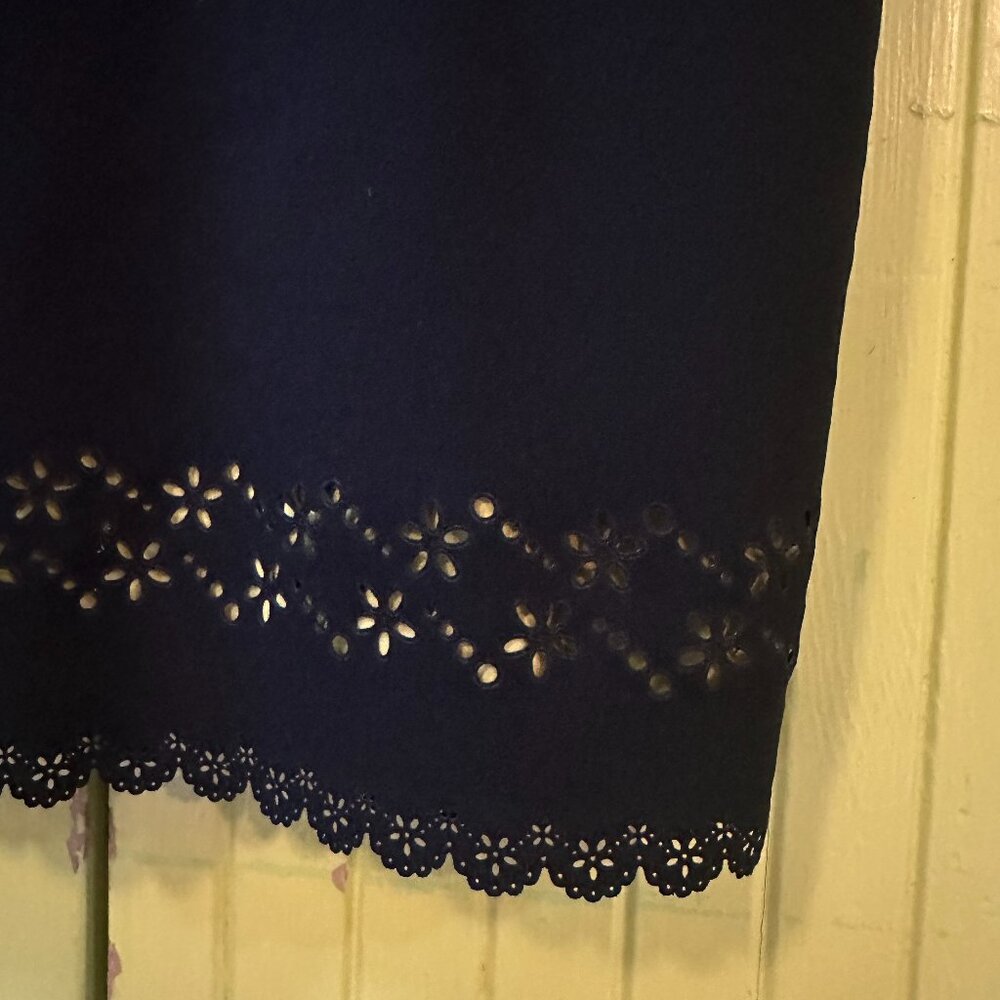 Maggy London: Black eyelet dress with light green lining